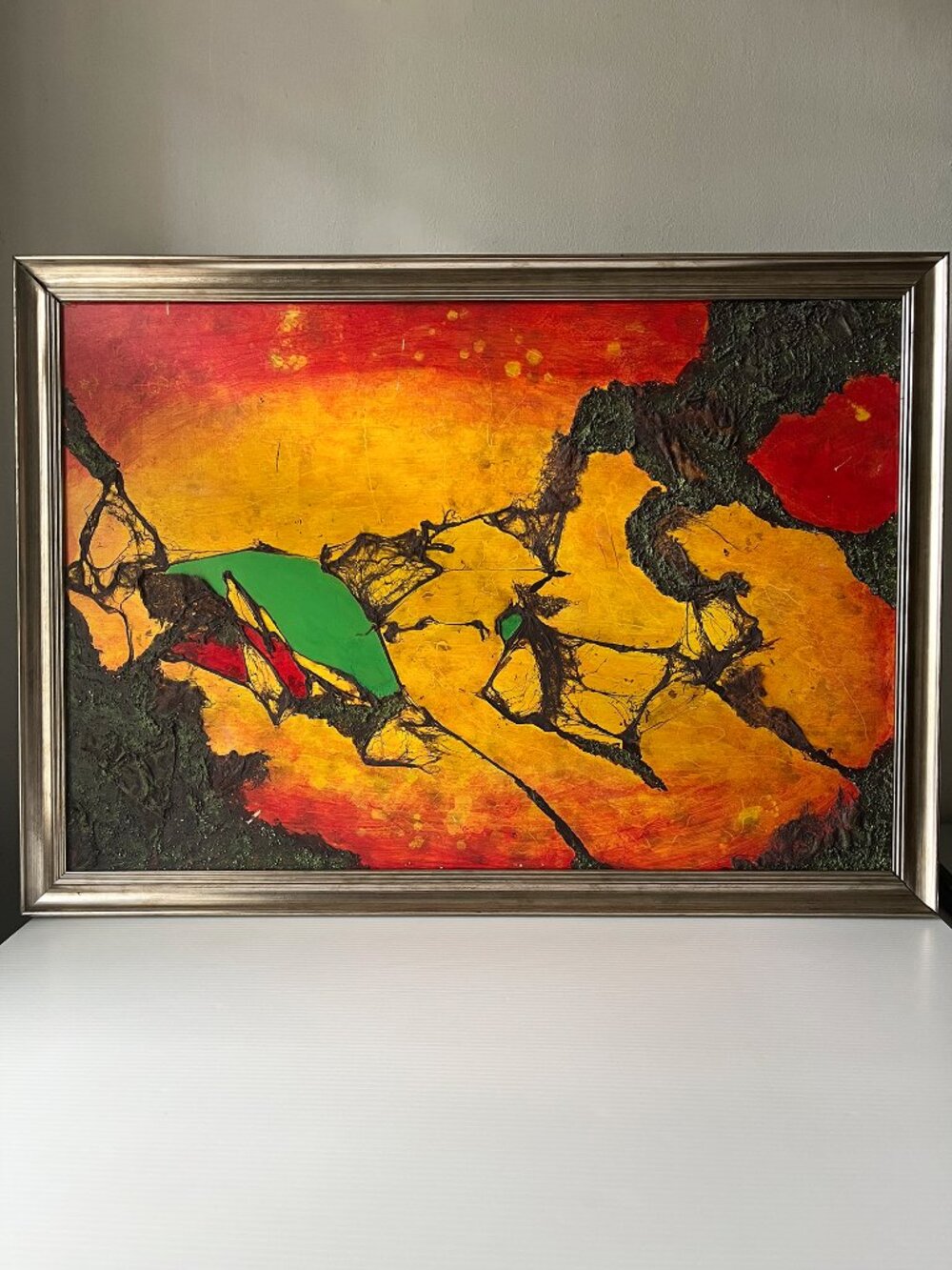 Vintage Abstract Painting 36" x 26" MCM Impasto Relief Masonite